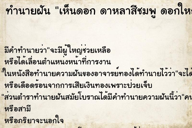 ทำนายฝันทำนายฝันเห็นดอกดาหลาสีชมพูดอกใหญ่มากวัน